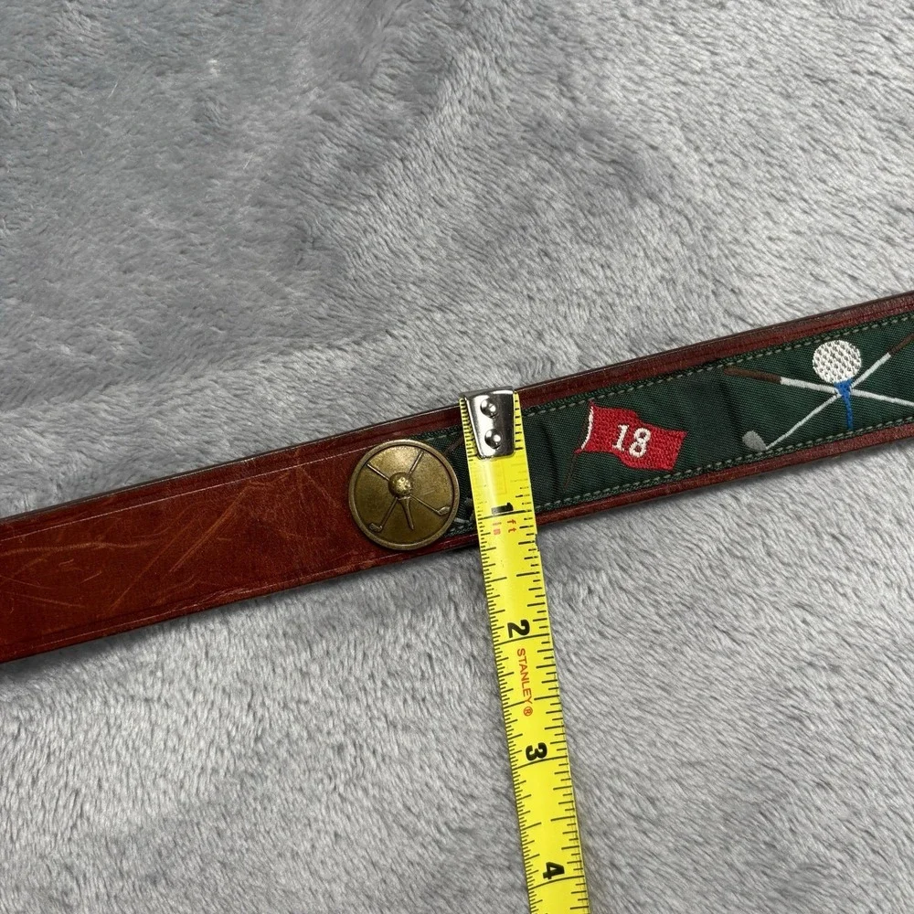 Vintage Trafalgar Men's Brown Leather Belt Size 36 Brass Buckle Golf 18 Hole